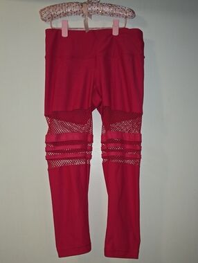 90 Degree By Reflex Hot Pink Mesh-Panel Leggings